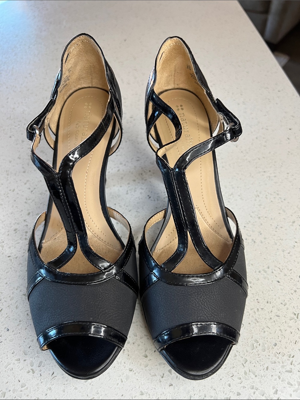 Naturalizer Black T-Strap Open-Toe Heels